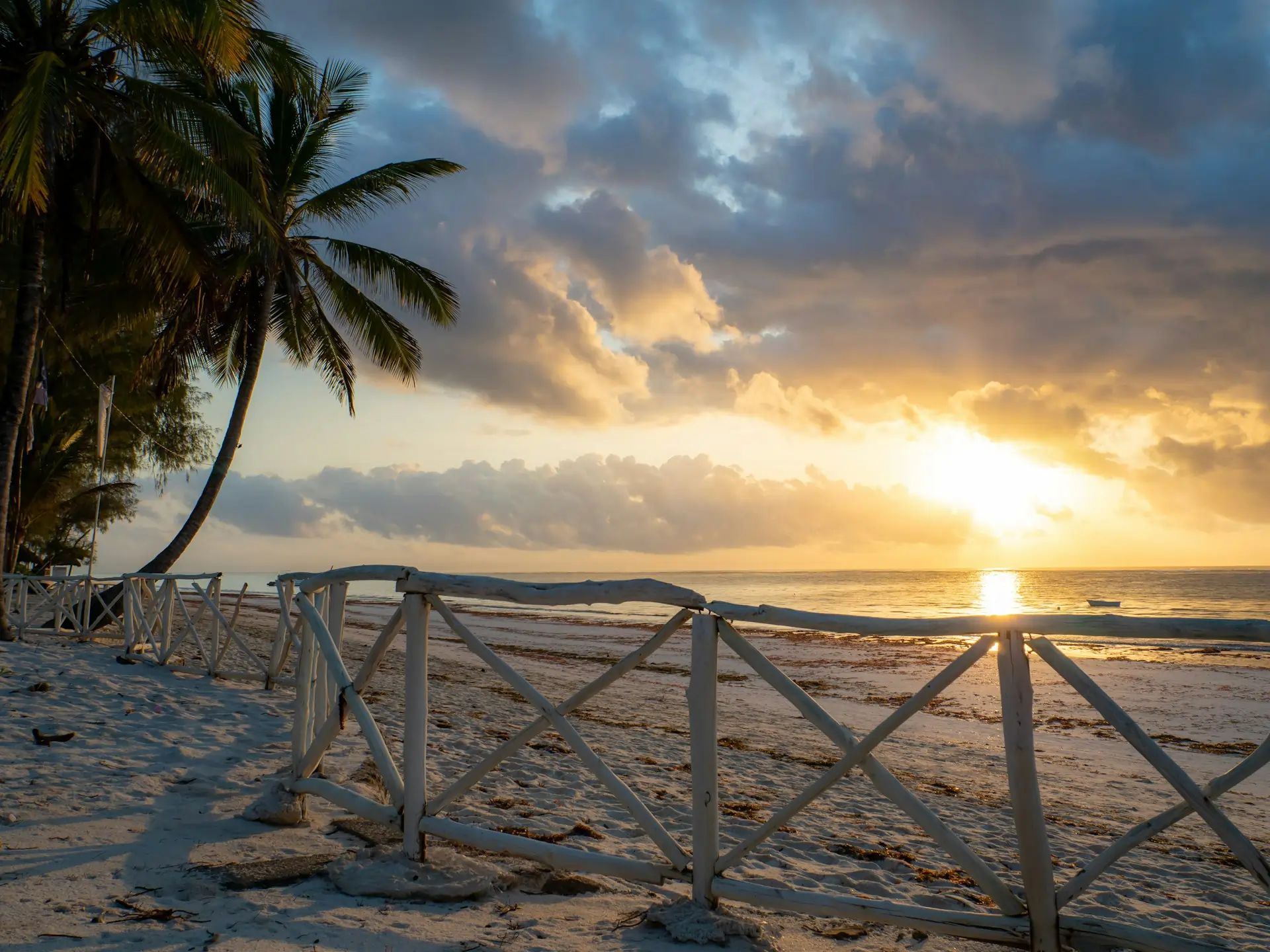 Palm-lined beachfront scene in Diani on Kenya's coast